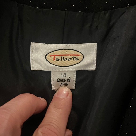 Talbots Womens Black White Micro PolkaDot 3 Button Blazer Jacket Size 14 Vintage - Picture 7 of 9